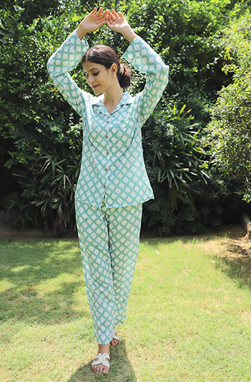 Madhubani Ikat Print Cotton Full Jammies Set