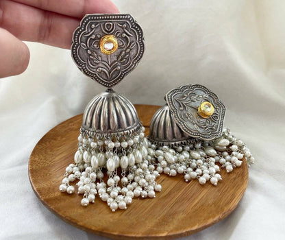 Oxidized Pearl Kuhu Jhumkas / Jhumki Earrings