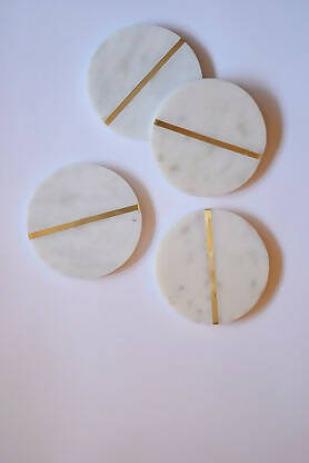 Coasters Marble Round White Brass Centre Detailing