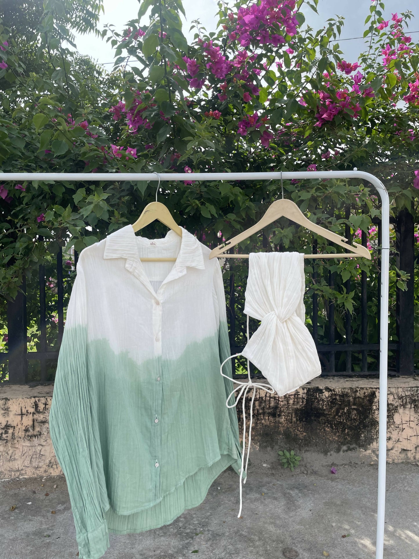 White Green Knotted Bralette & Shirt Combo