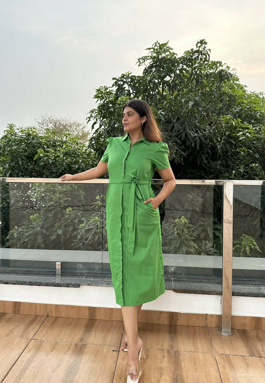 Evergreen – Cotton Green Shirt Dress