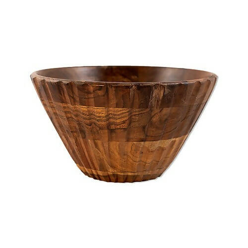 Serving Bowl Wooden Ribbed Large