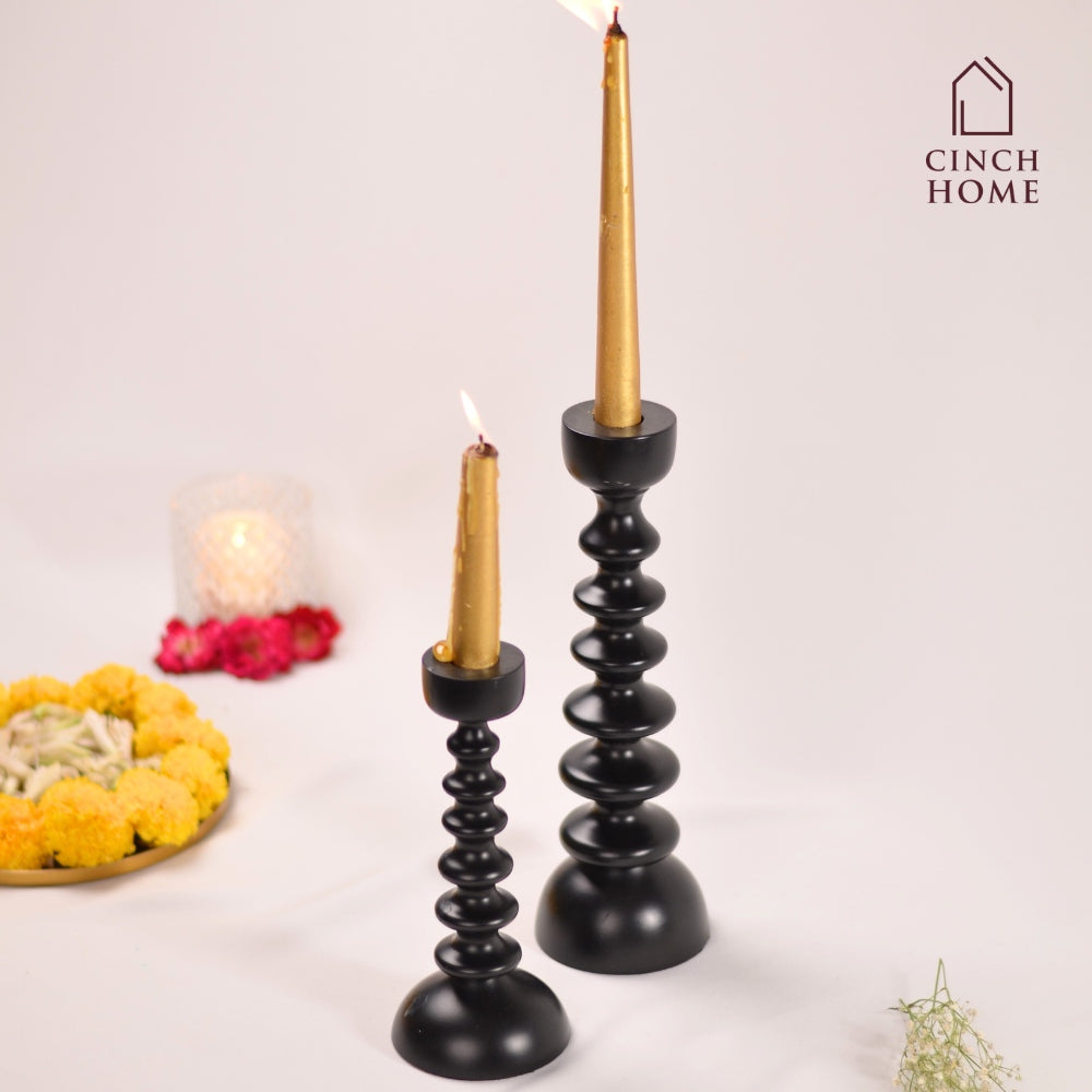 Nordic Matte Black Candle Stands (Set of 2)