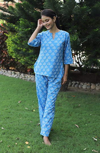 Life's Blues Hand Block Printed Cotton Kurta Jammies