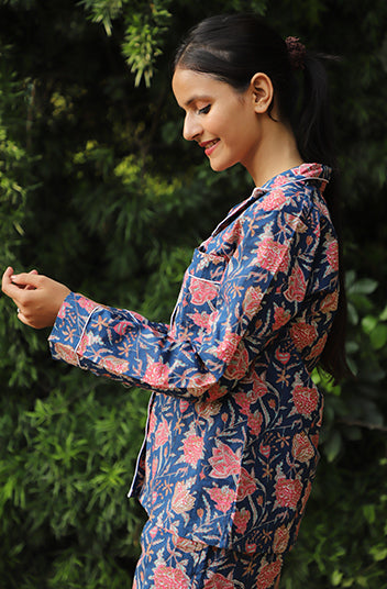 Rangeen Hand Block Printed Cotton Full Jammies Set