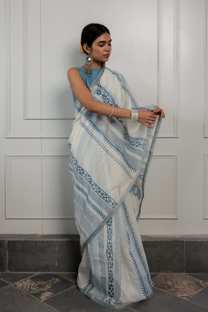 Indigo Elephants - Chanderi Saree