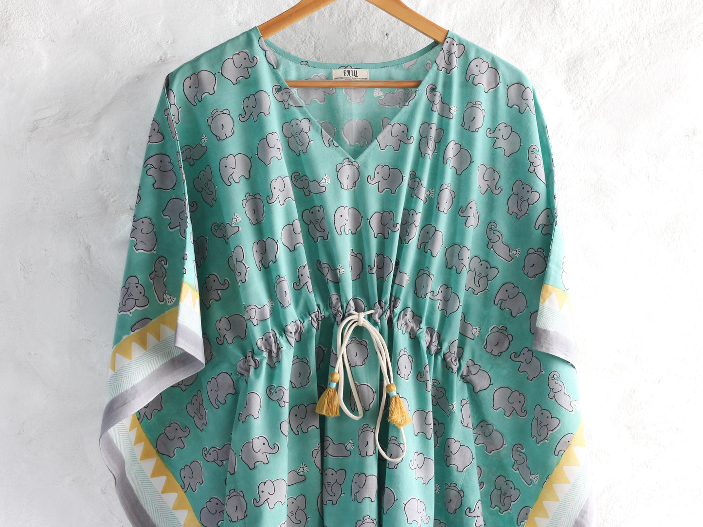 Kaftan Elephants In Mint & Grey