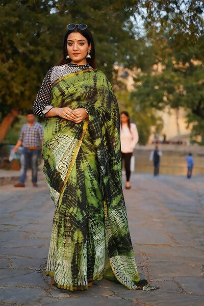 Shibori Bandhani Printed Chanderi Silk Saree