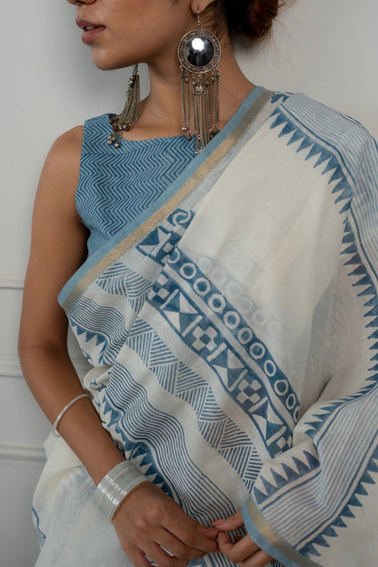 Indigo Elephants - Chanderi Saree