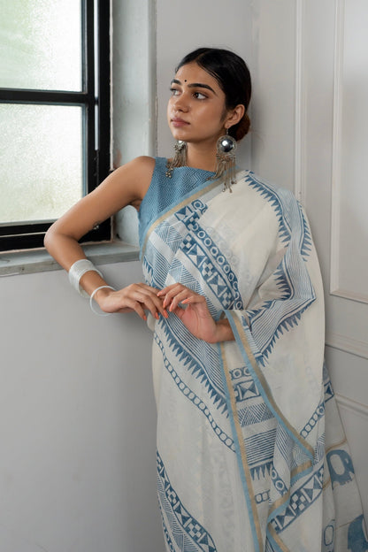 Indigo Elephants - Chanderi Saree