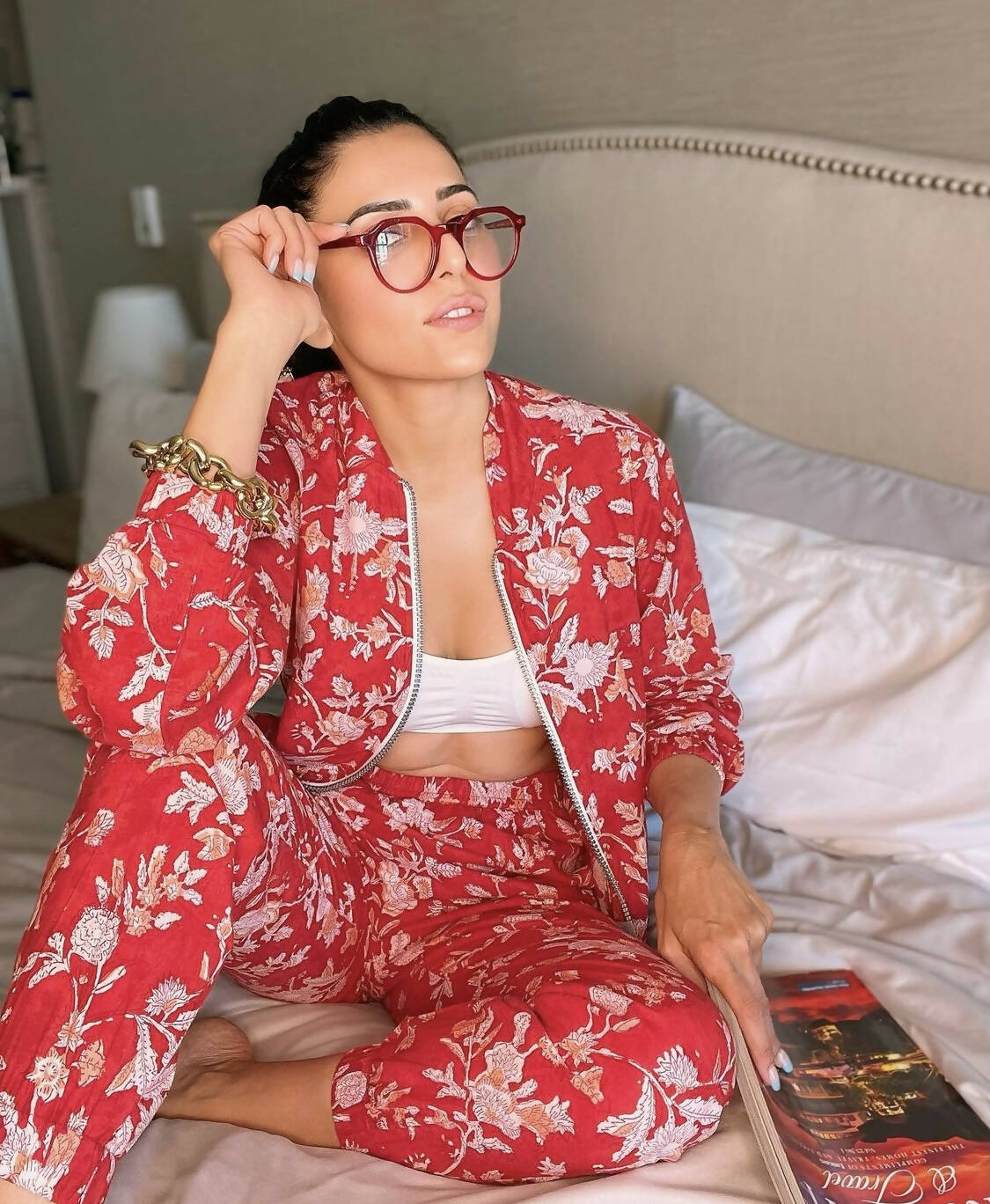 Red Floral Print Athleisure Set