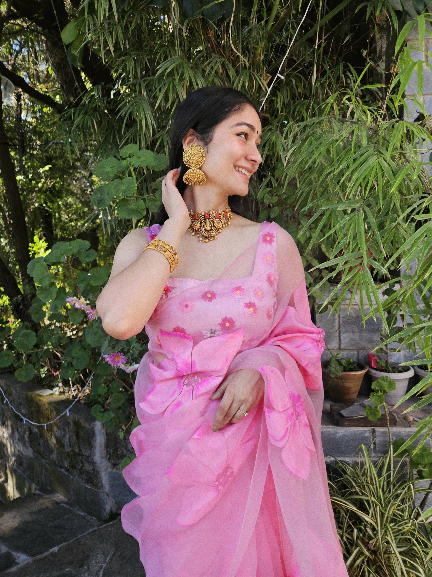 Jasmine Hand Painted Pink Saree
