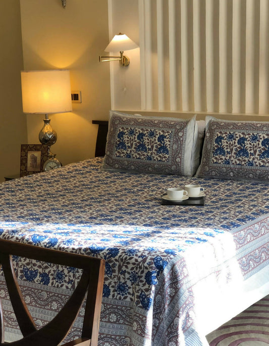 Blue Mughal Jaal Bedsheet Set
