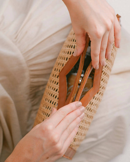 Rattan Weave Tan Sling/ Tote