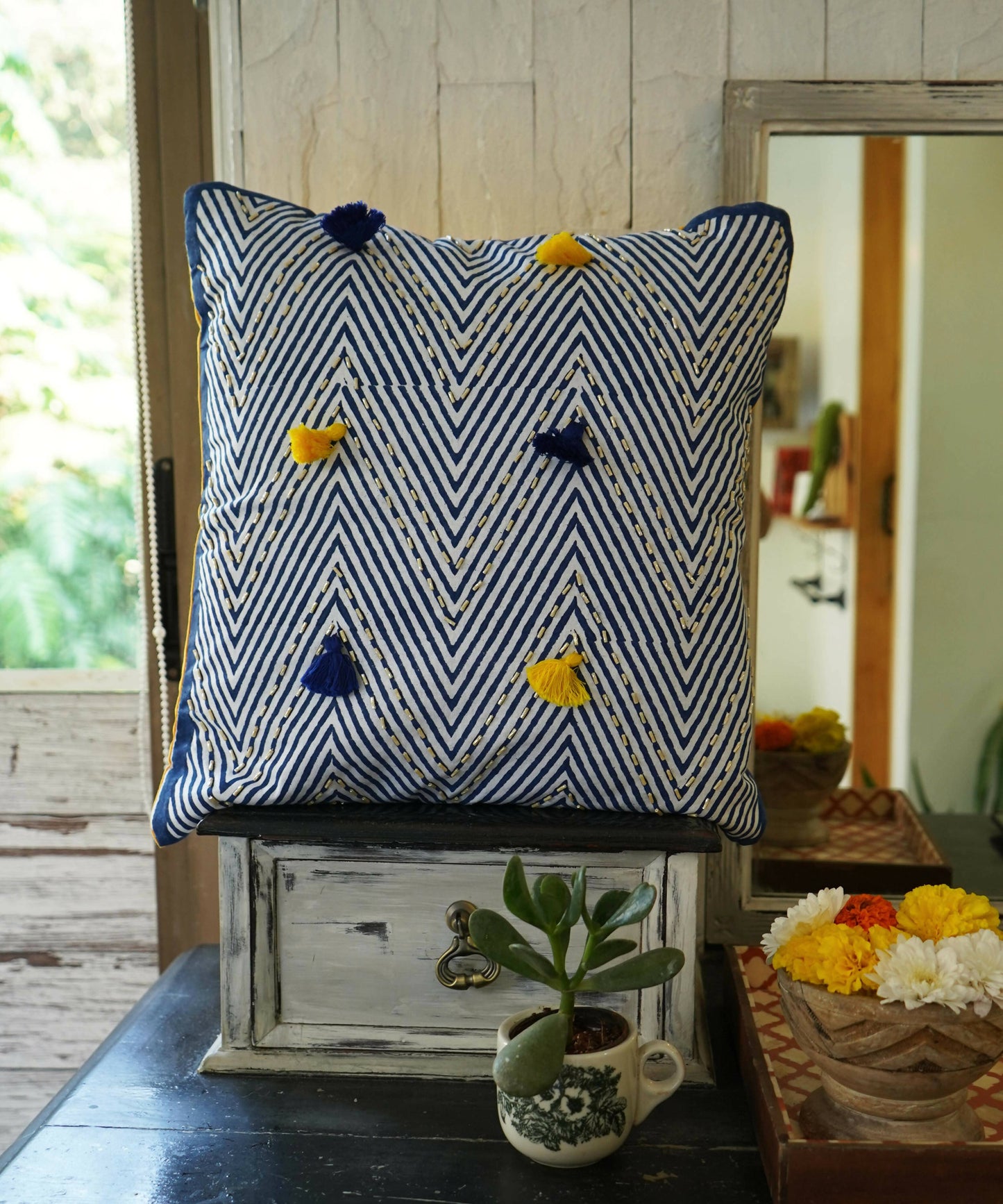 Chevron Beadwork Cushion Cover