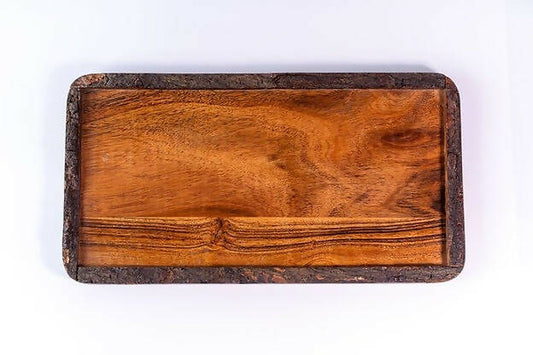 Serving Wooden Tray With Bark Finish
