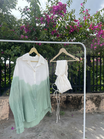 White Green Knotted Bralette & Shirt Combo