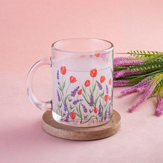 Tulips and Lavender Glass Mug