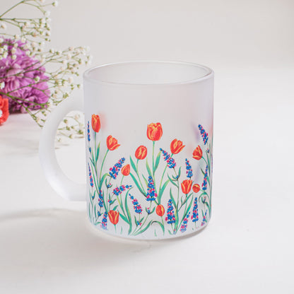 Tulips and Lavender Frosted Glass Mug