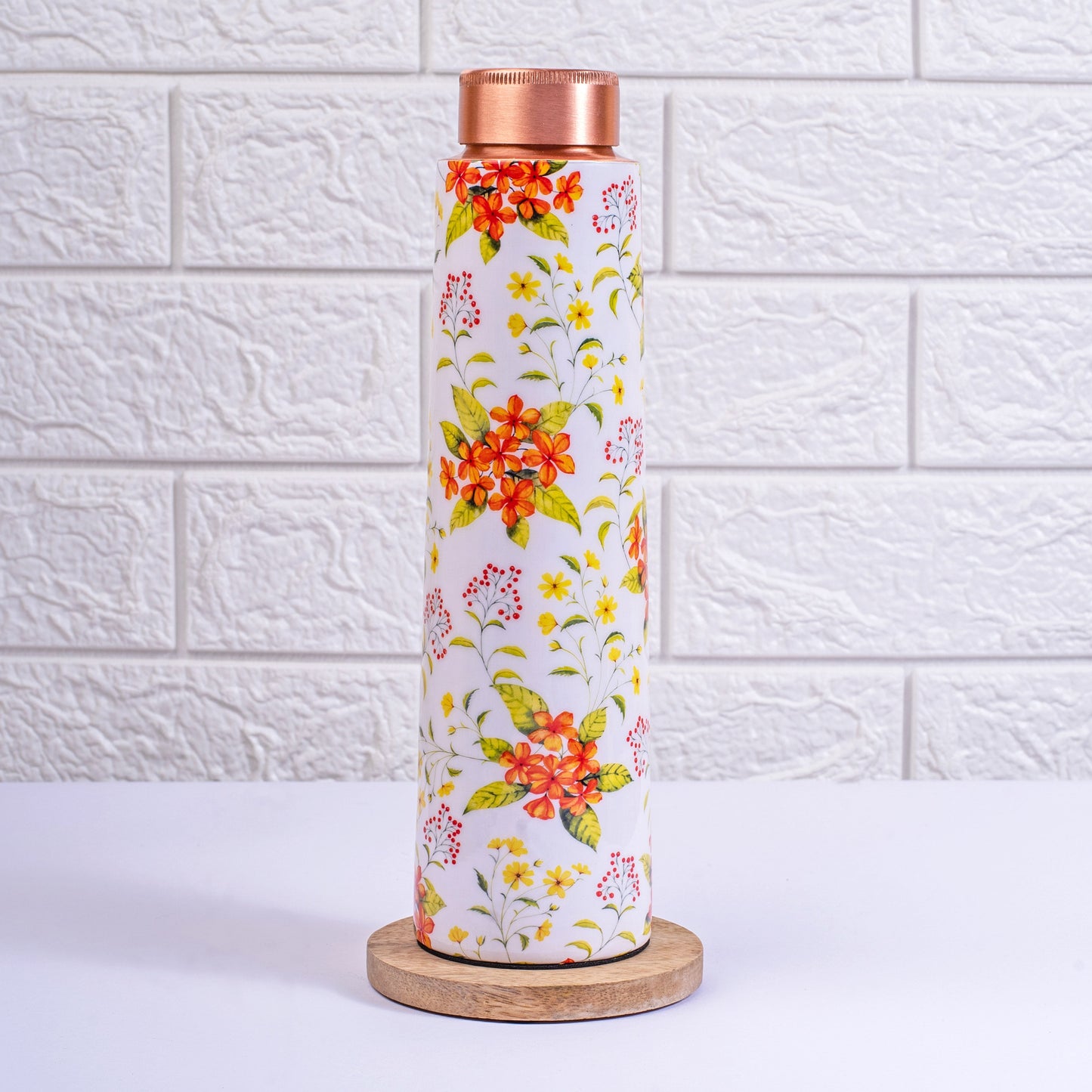 Yellow and Orange Floral Copper Bottle