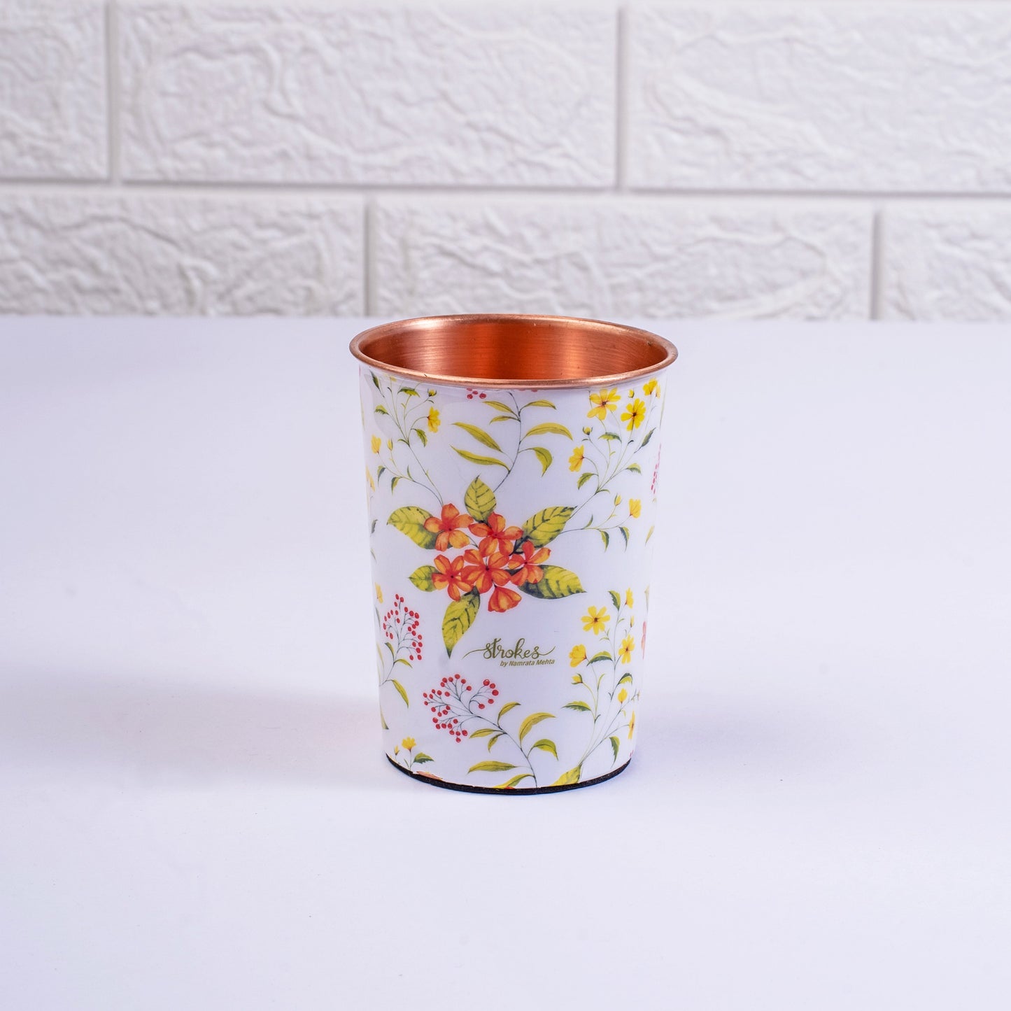 Yellow and Orange Floral Copper Tumblers (Set of 2)