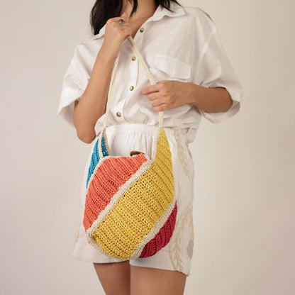 Rainbow bucket crochet bag
