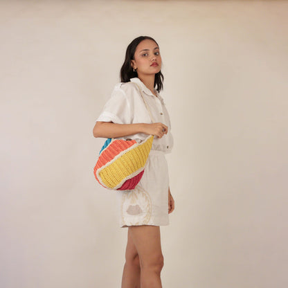 Rainbow bucket crochet bag