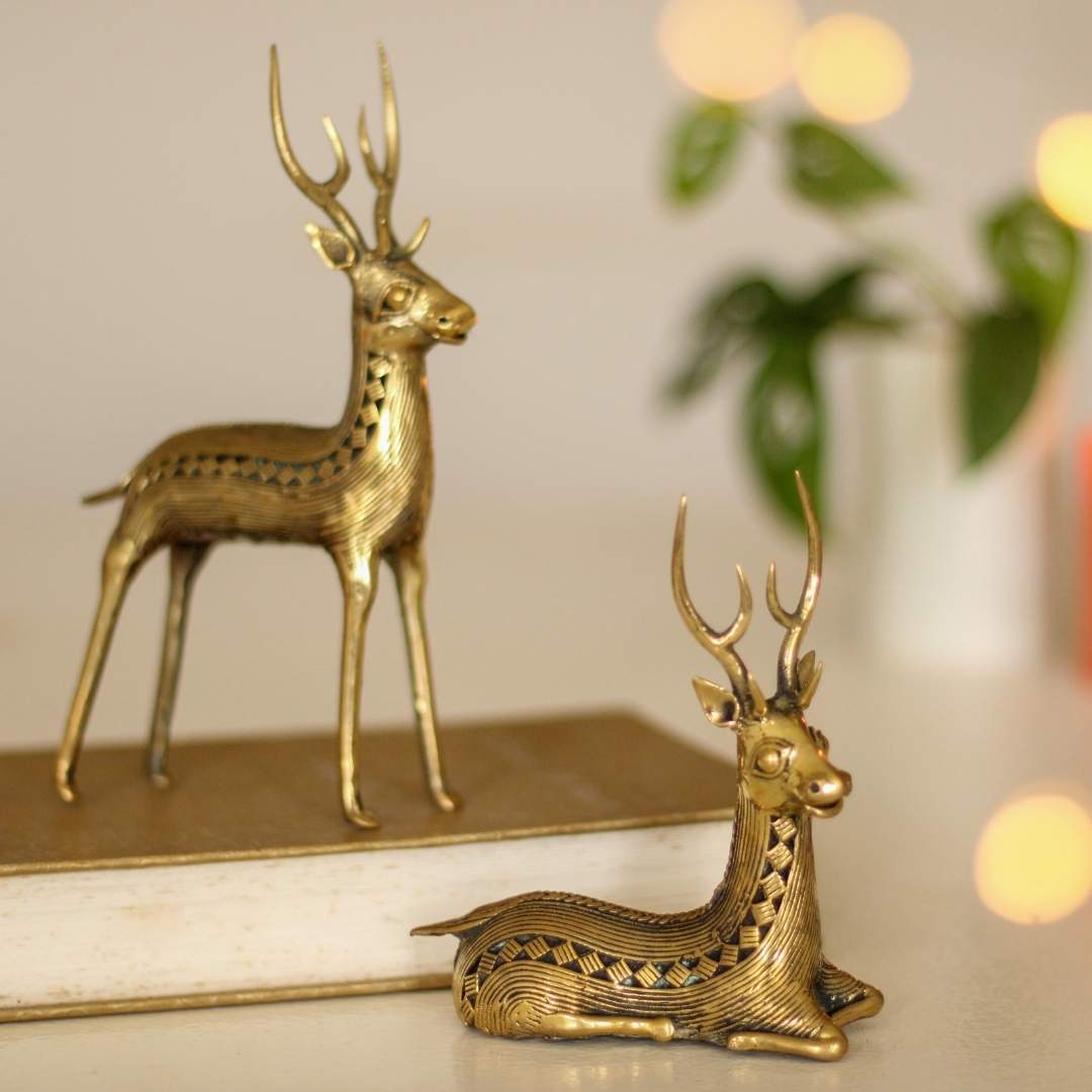 Atrangi Deer Pair - Standing & Sitting - Dhokra Table Decor