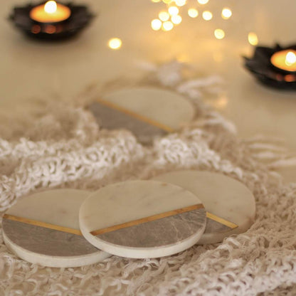 Atrangi Grey White Marble Coaster (Set Of 4)
