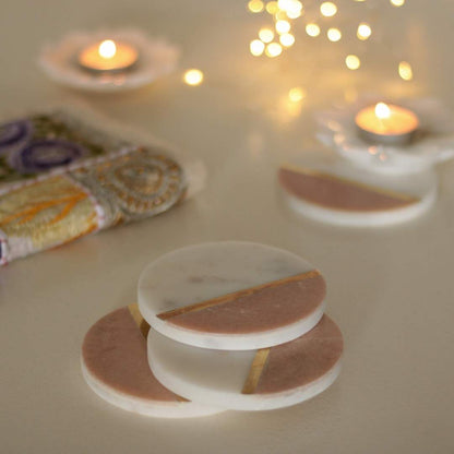 Atrangi Pink White Marble Coaster (Set Of 4)