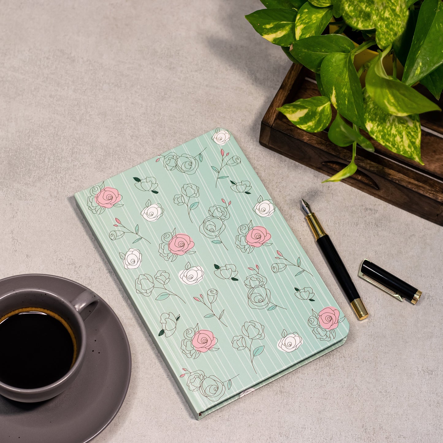 The Pastel Mint Roses - Designer Hard Cover Notebooks