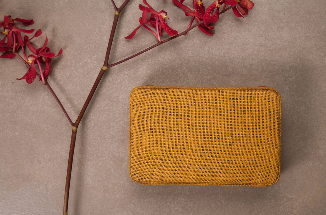 Red Buttercups Mustard Box clutch