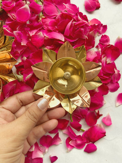 Festive Brass & Copper Lotus Diya set of 2