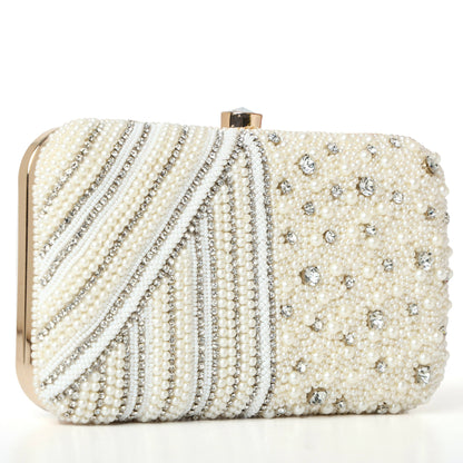 White Silver Elegance Clutch: Classic Sophistication