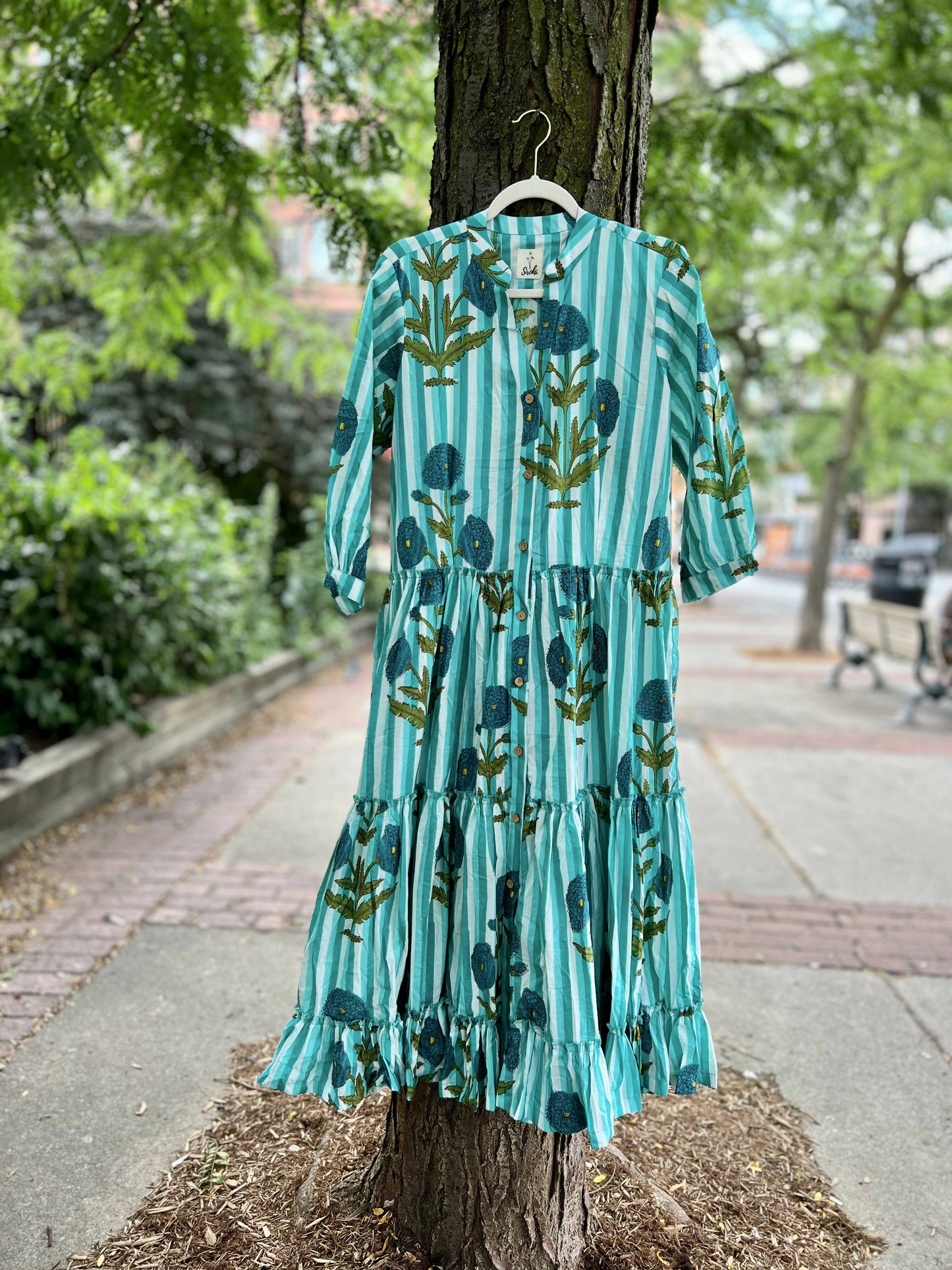 Turquoise Poppy Flower Tier Dress