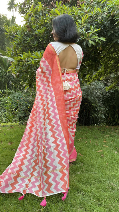 Sheem Pink Hand Printed Saree