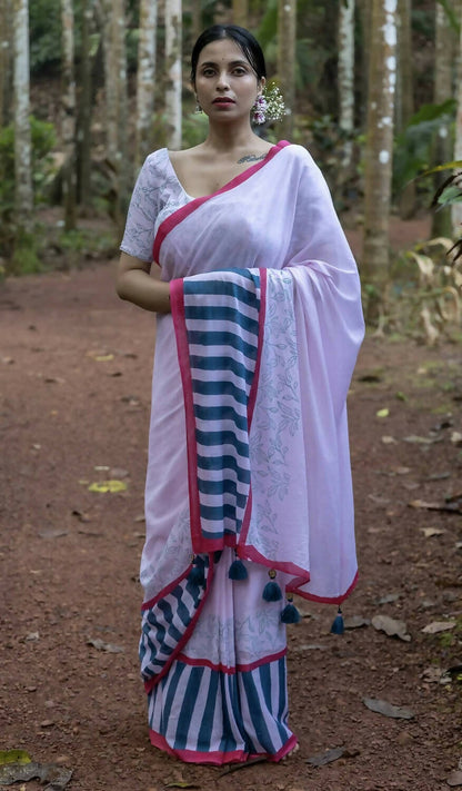 Paana Pink Hand Printed Saree