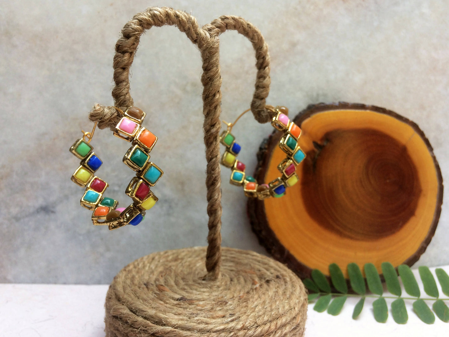 Kundan Square Hoop Earrings