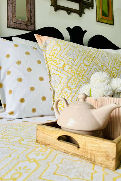 Yellow Moroccan Hand Block Printed Cotton Bedsheet