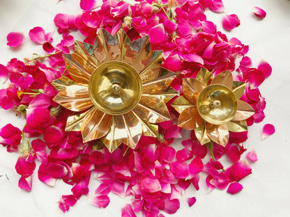 Festive Brass & Copper Lotus Diya set of 2