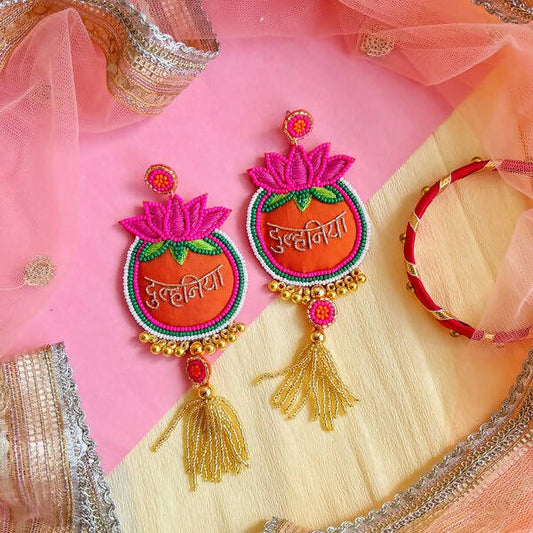 Dulhaniya Red Beaded Earrings