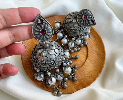 Oxidized Afghan Pearl Trisha Jhumkas / Jhumki Earrings