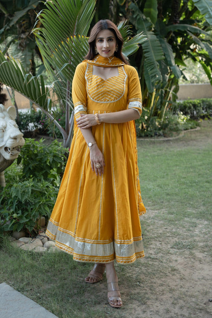 Marigold Kalidar Gotapatti Cotton Suit Set