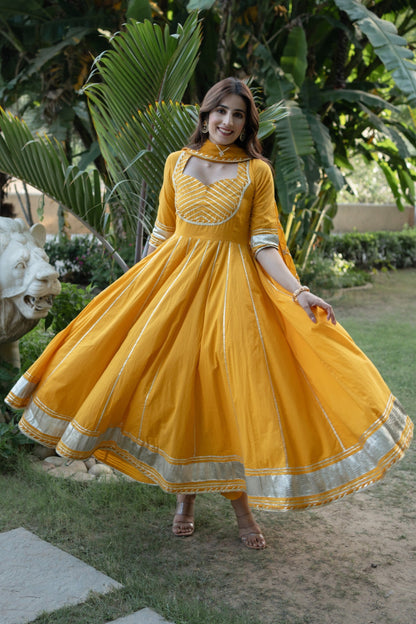 Marigold Kalidar Gotapatti Cotton Suit Set