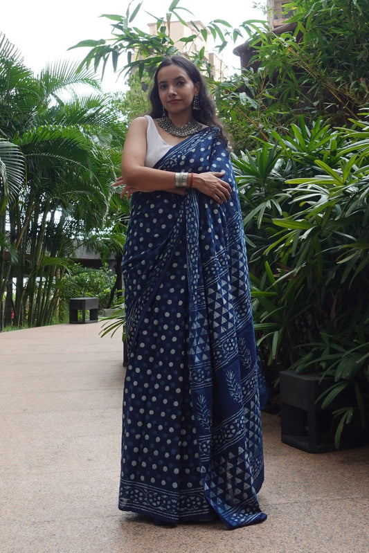 Indigo Polka Dots Saree