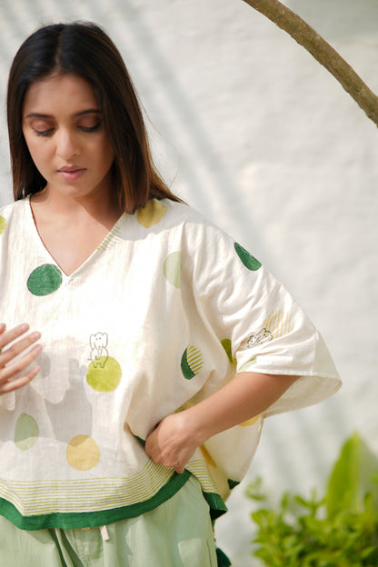 Kaftan Top Green Polkadots