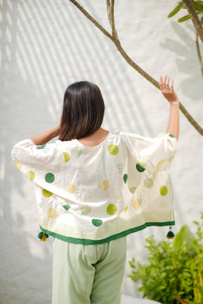 Kaftan Top Green Polkadots