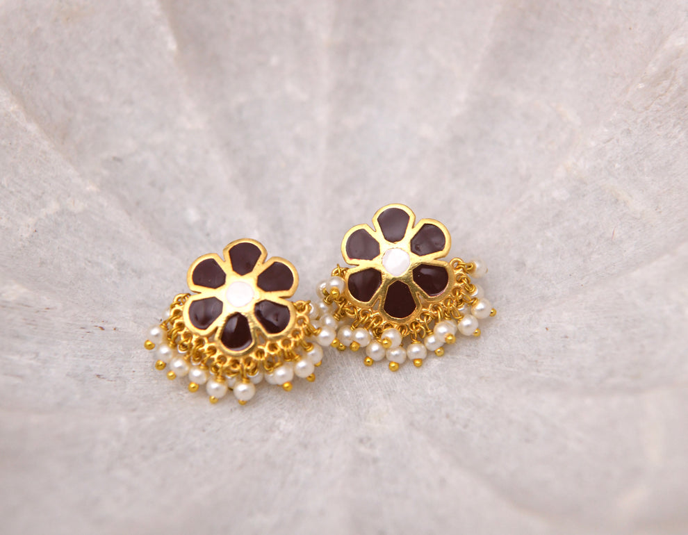 Mogra Studs (Burgundy)