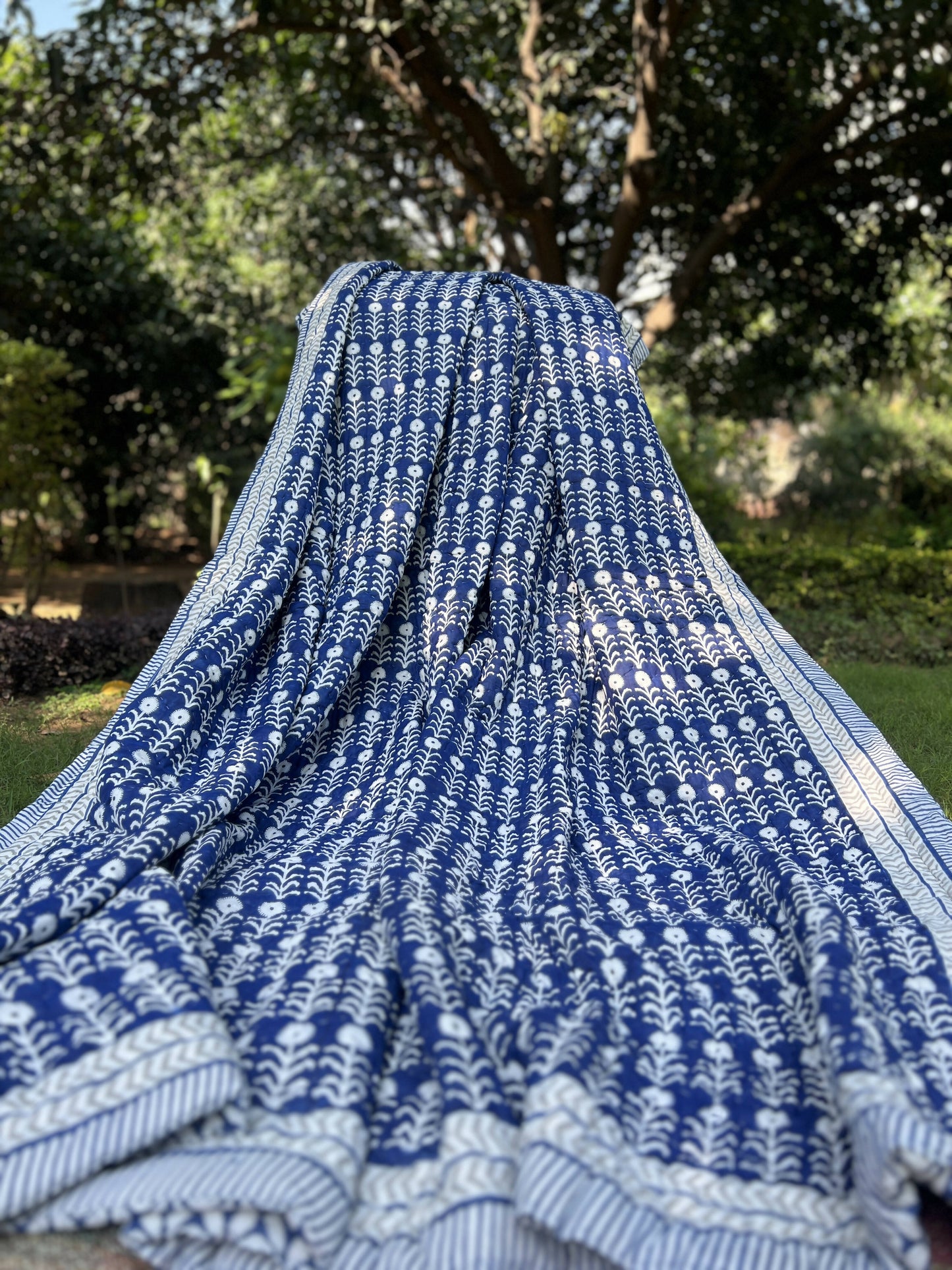 Reversible Hand Block Quilt | Blue Bloom