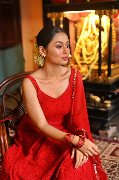 Pihushree Red Anarkali Kurta